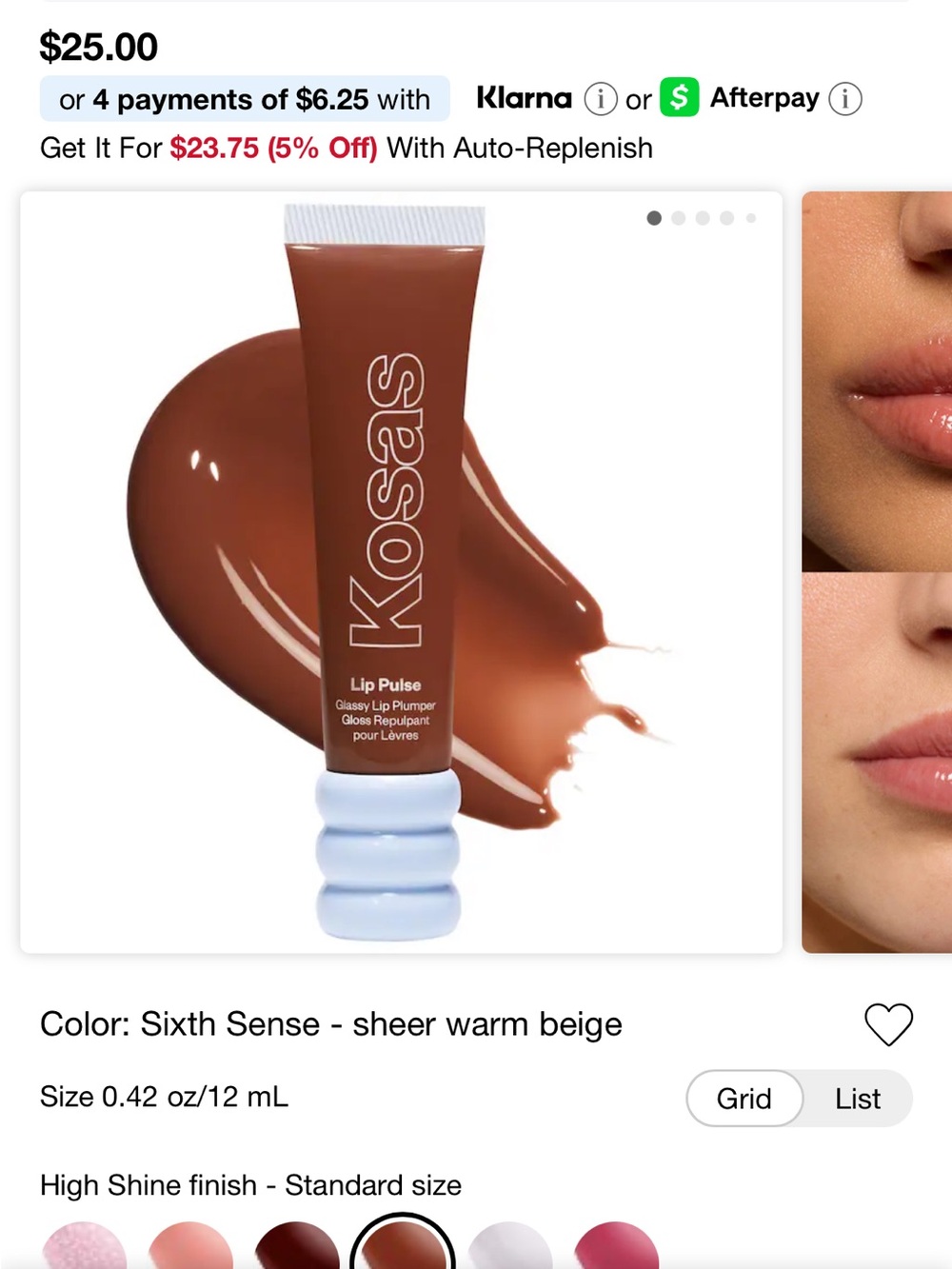 New Kosas Lip Pulse Glossy Lip Plumper — Sixth Sense (Sheer Warm Beige)